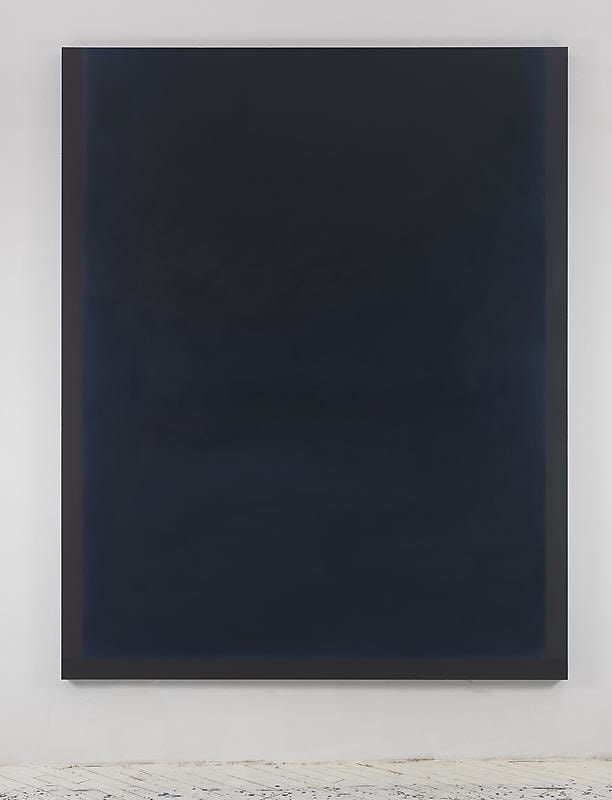 a blue painting with borders on all sides but the top one