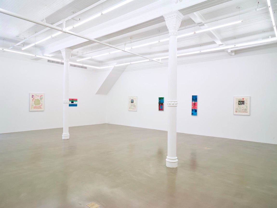 installation view of several artworks