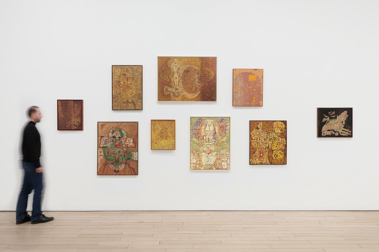 installation view of several artworks