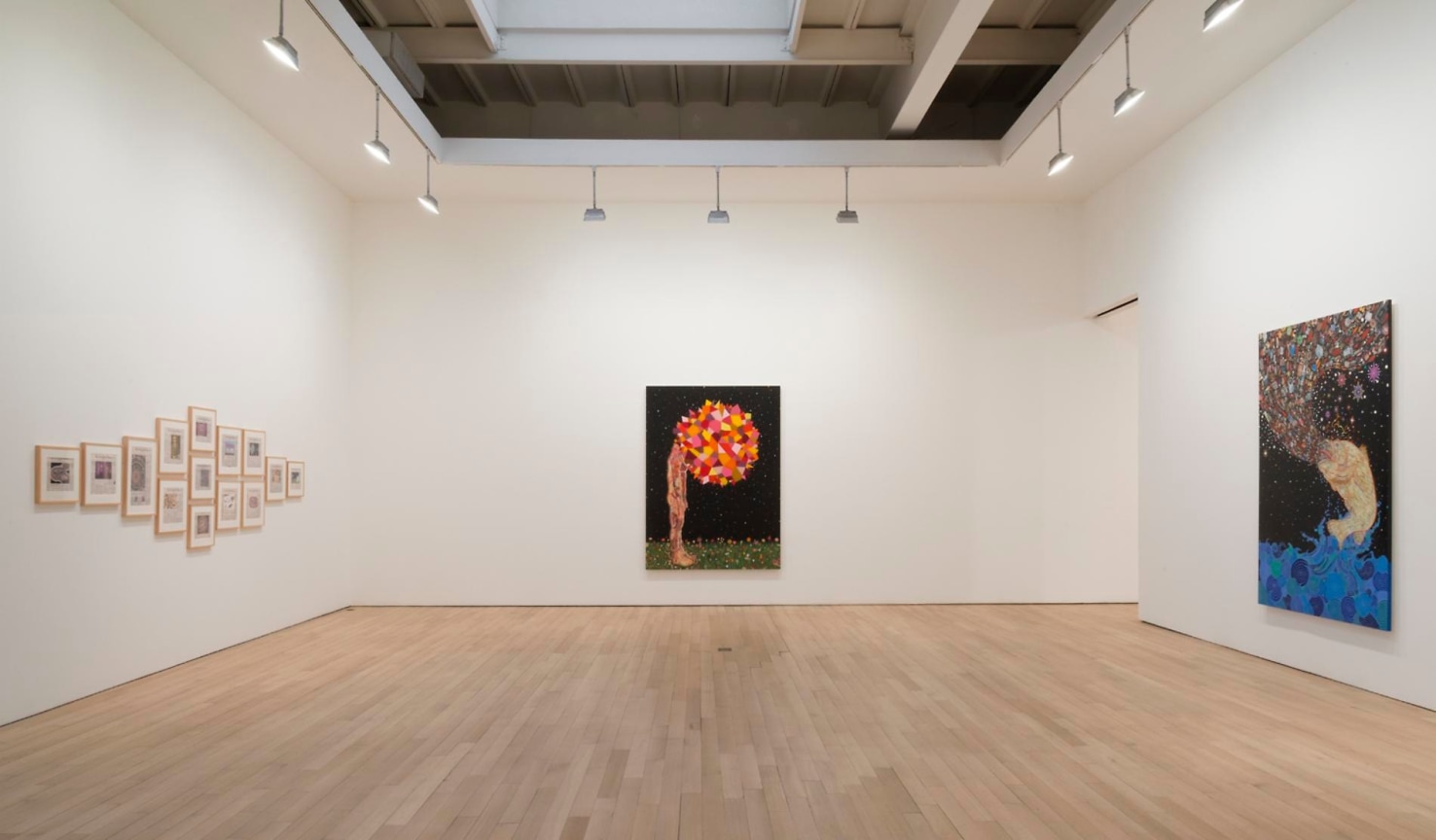installation view of several artworks