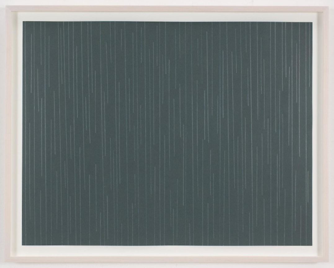 , SPENCER FINCH, Rain (Brooklyn) , 2014, Scotch tape on paper, 19 3/4 x 25 1/2 in. (sheet), 21 5/8 x 27 1/2 in. (framed)