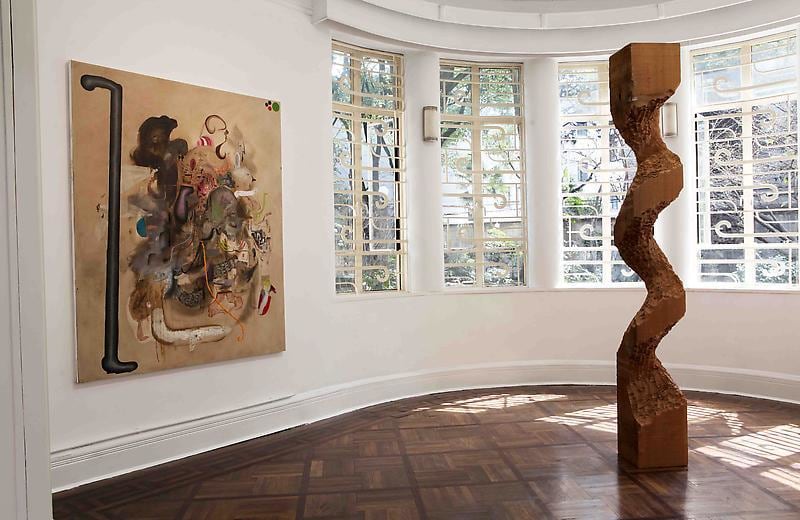 installation view of several artworks