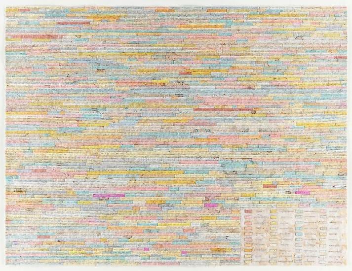 Collage of colored pieces of paper with correspodning legend by SIMON EVANS&trade;.