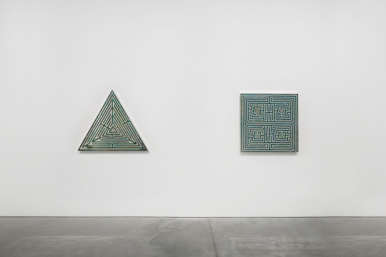 a square and a triangle made of glass