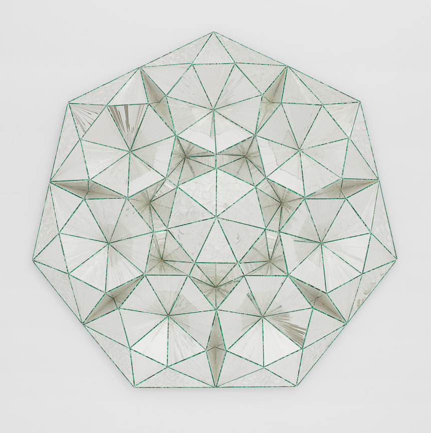 Heptagonal Sculpture of Reverse Painted Mirrored Glass by MONIR SHAHROUDY FARMANFARMAIAN