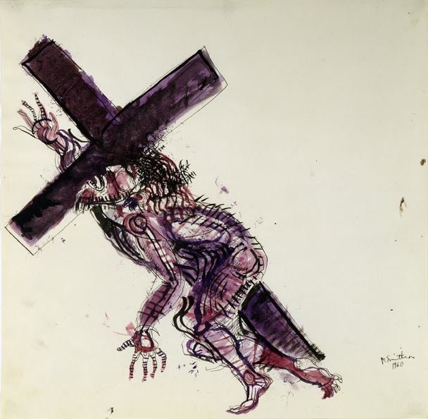 Image of Robert Smithson's Christ Series: Christ Carrying the Cross, 1960