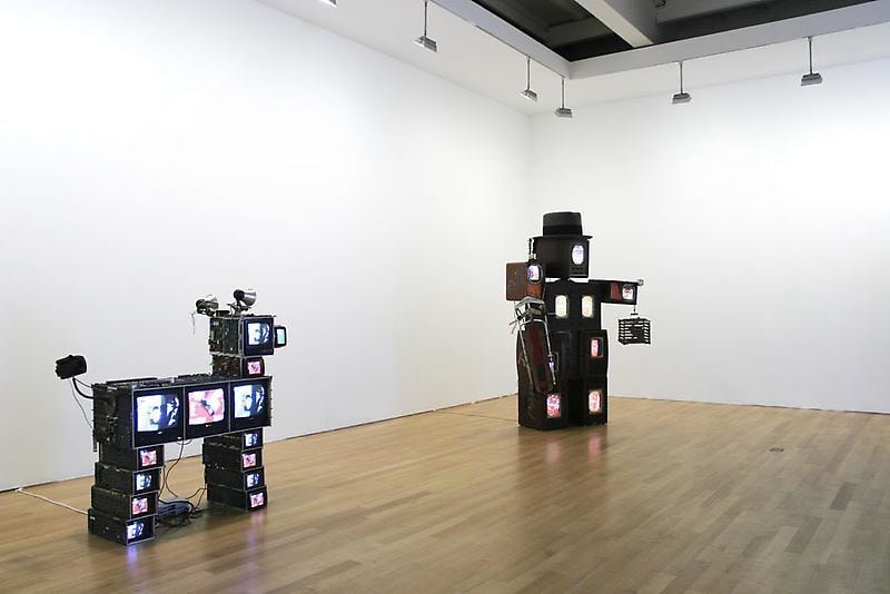Installation view of two works
