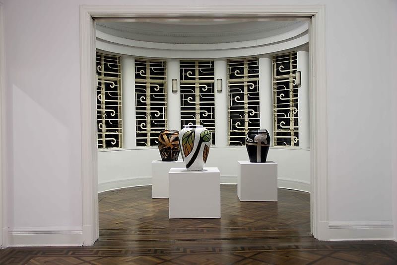 installation view of three vases