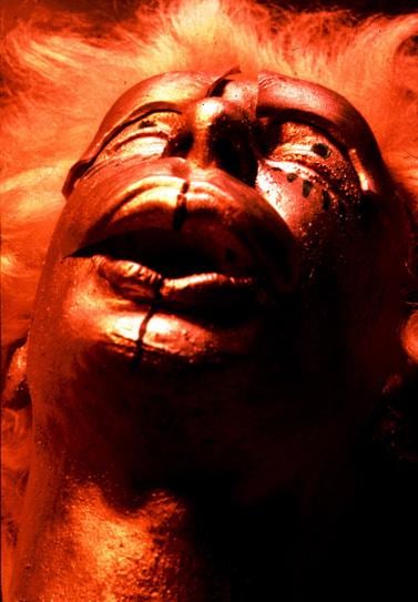 close up of a red human face