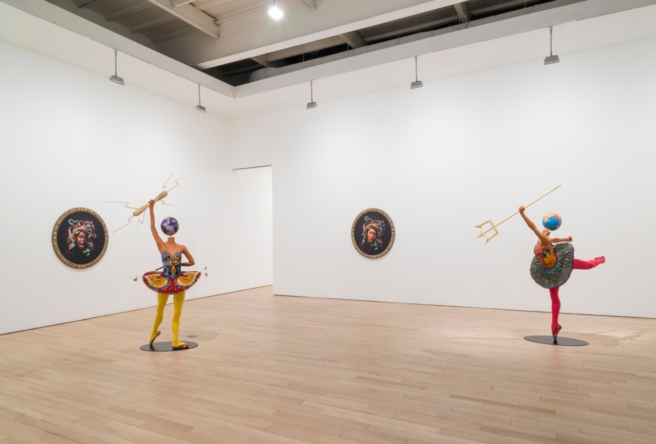 installation view of four artworks