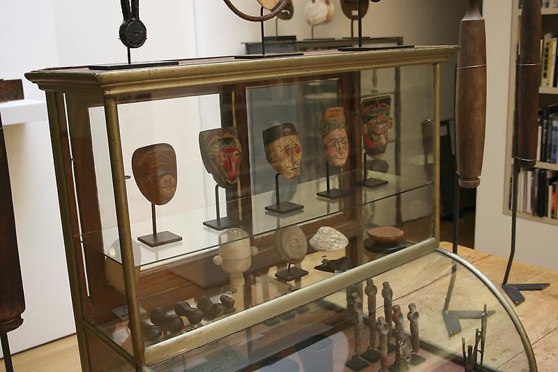 glass case containing objects