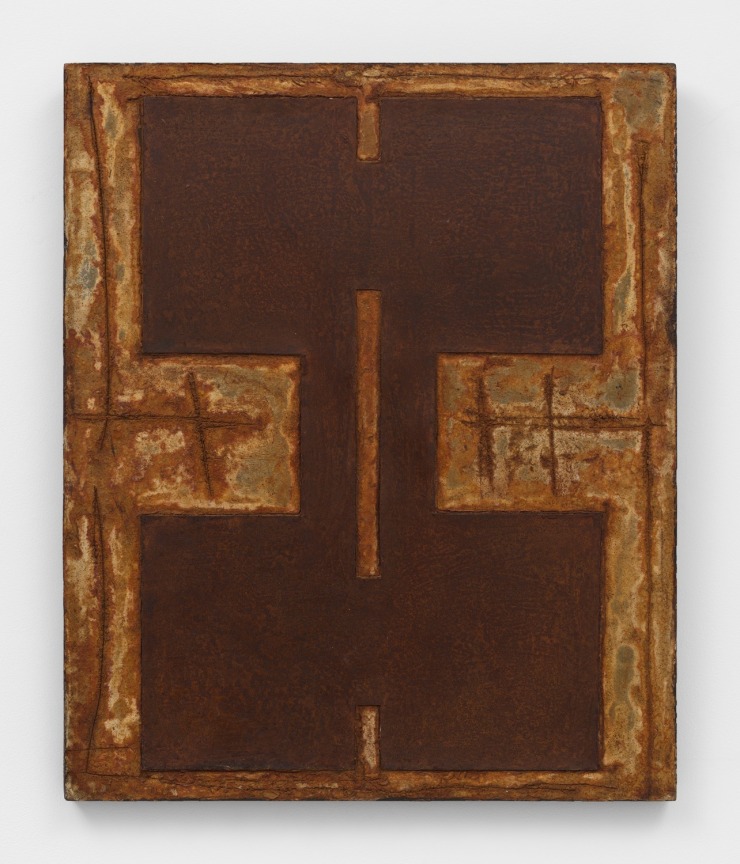 geometric abstract metal on wood