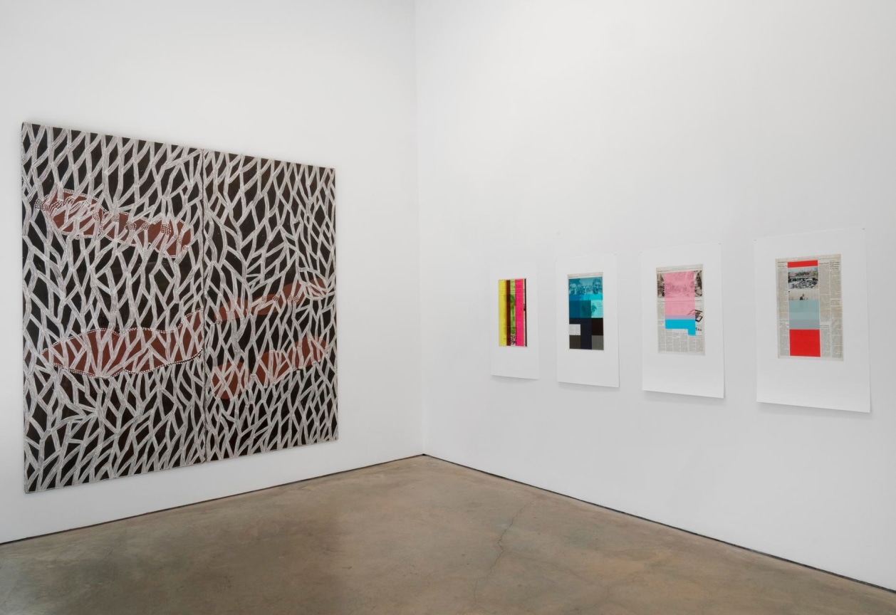 installation view of several artworks