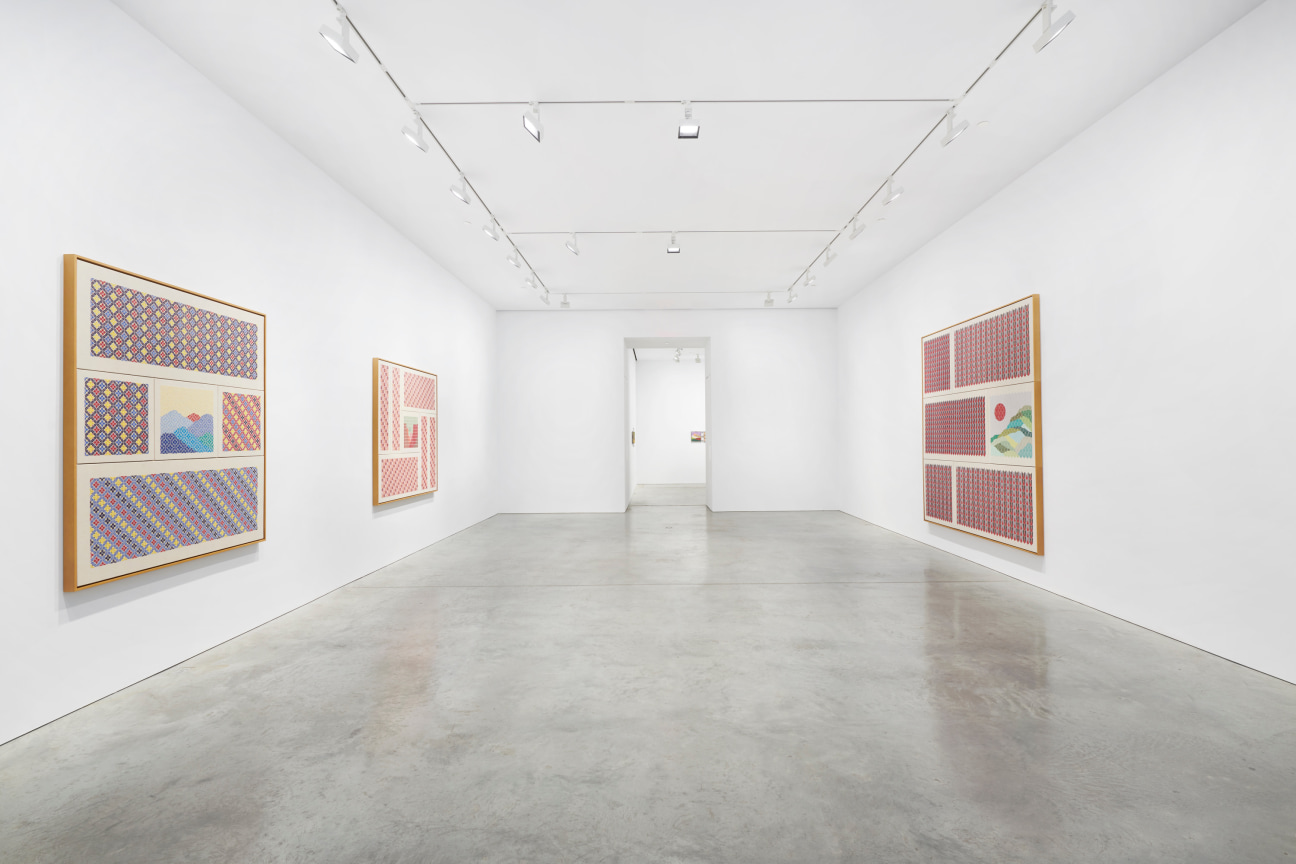 long gallery with embroidered works