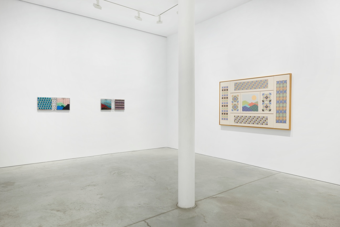 view of three artworks