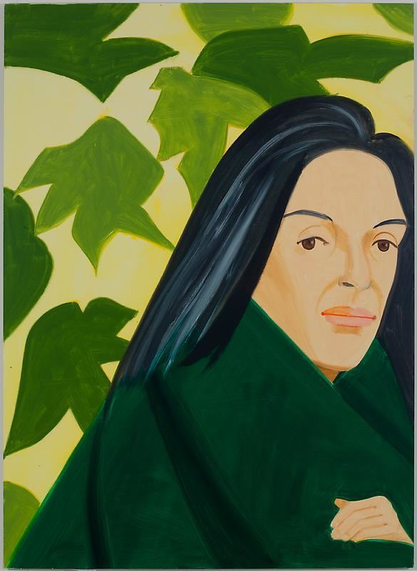 woman with black hair with a green background