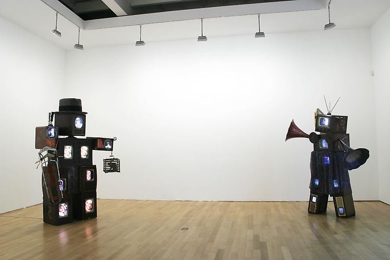Installation view of two works
