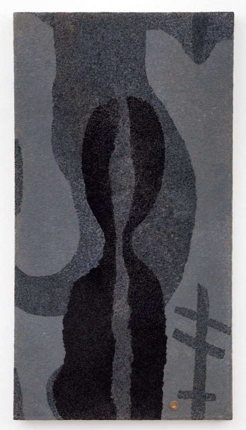 yarn stitched to make black and grey abstract forms