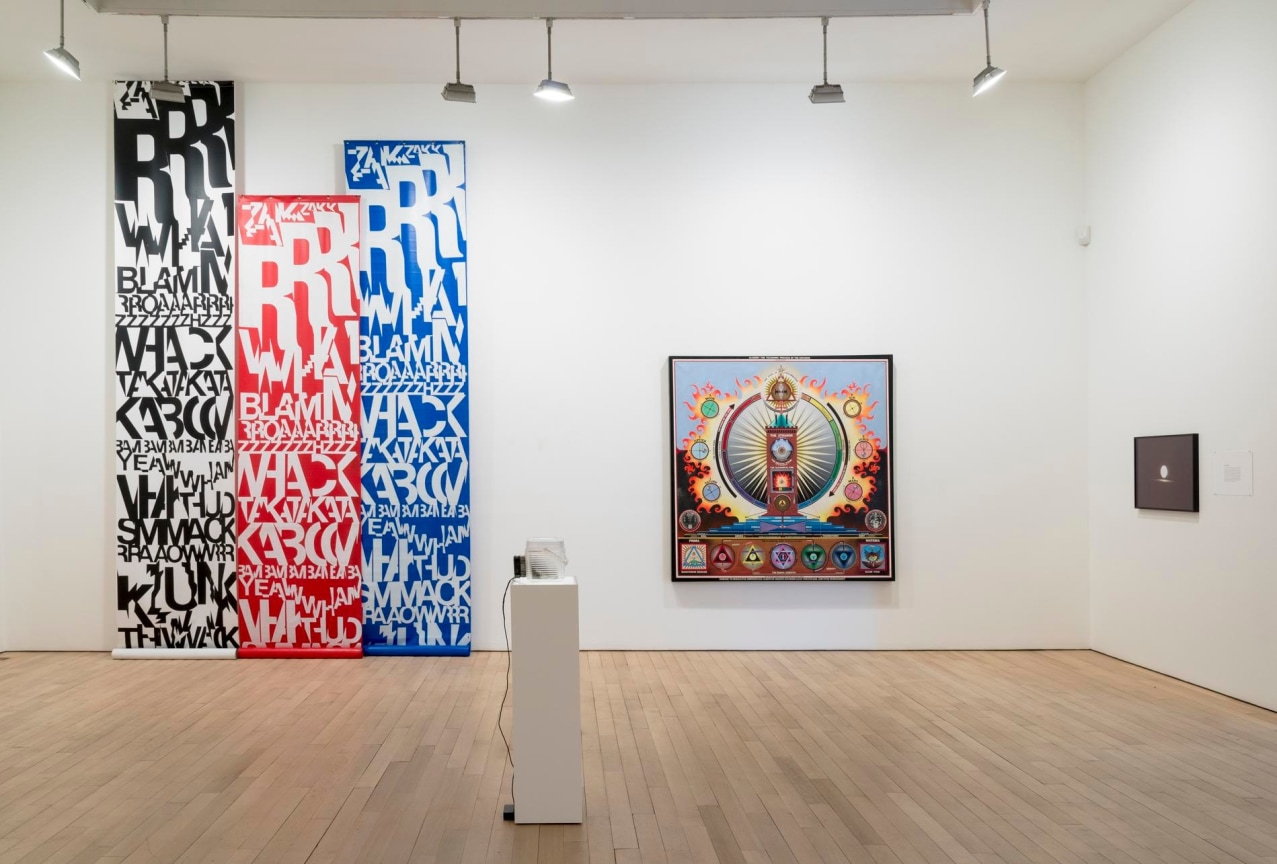installation view of several artworks