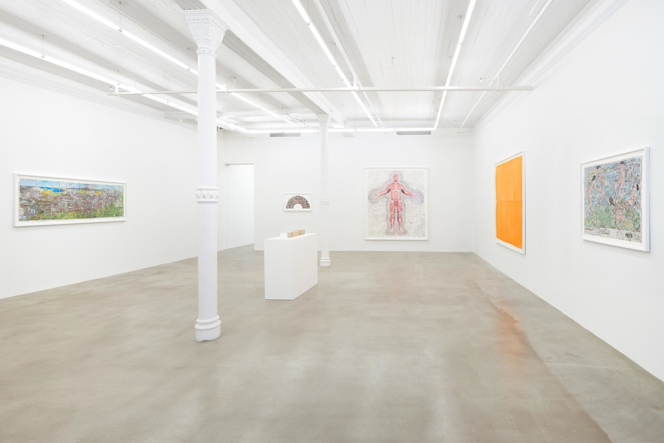 Installation view of several artworks