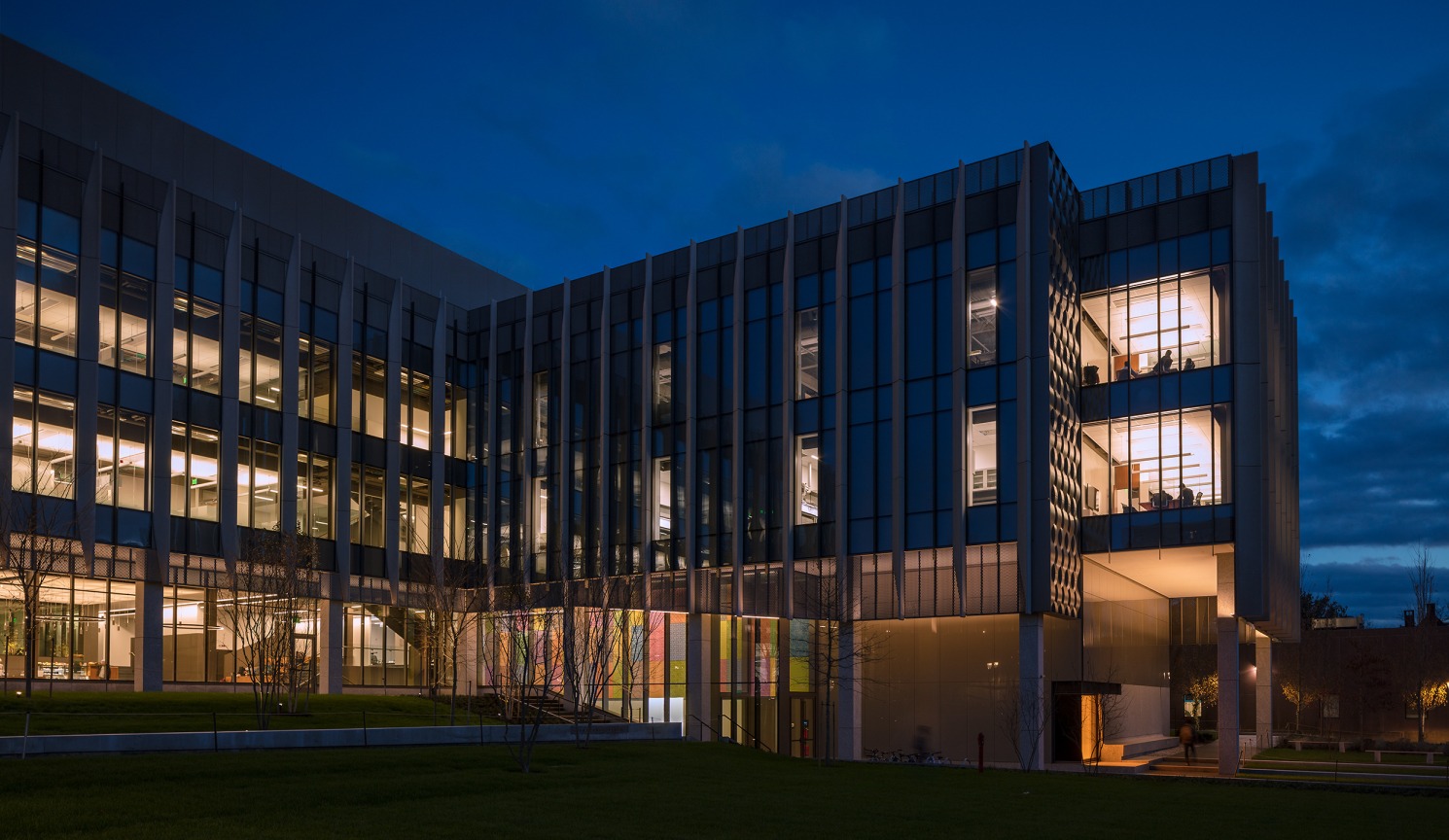 Plywood paneling, fretted glass, ceramic tile, wood and porcelain flooring, and concrete pavers within Brown University Building