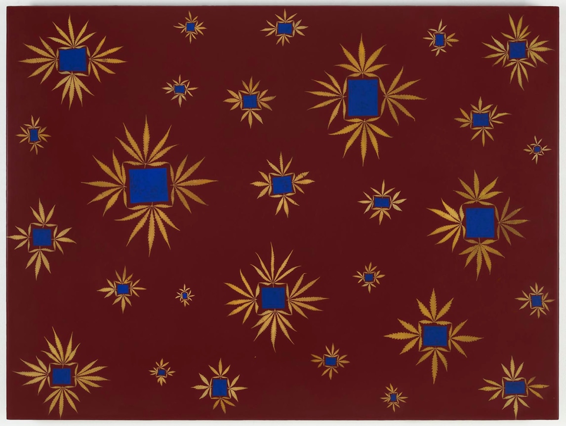 , FRED TOMASELLI Wow and Flutter, 1992 acrylic, leaves, and resin on panel 36 x 48 in.