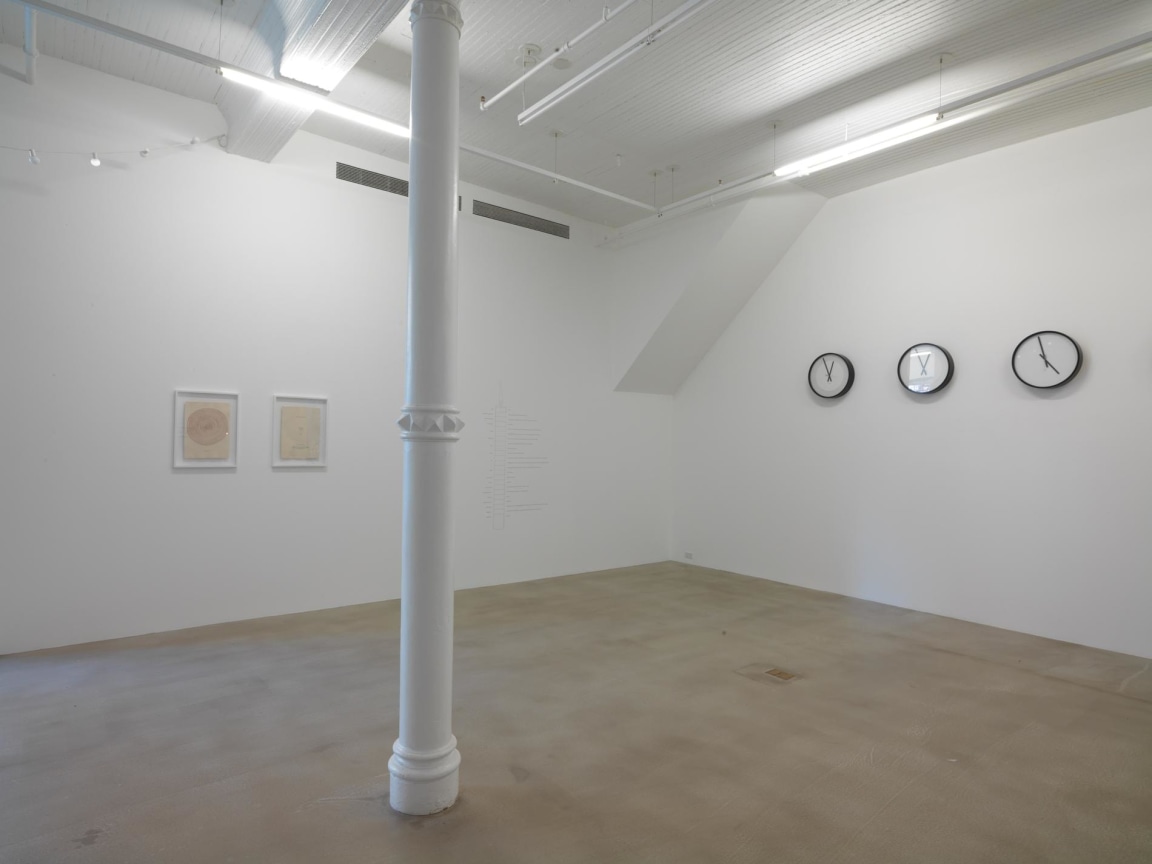 installation view of several artworks