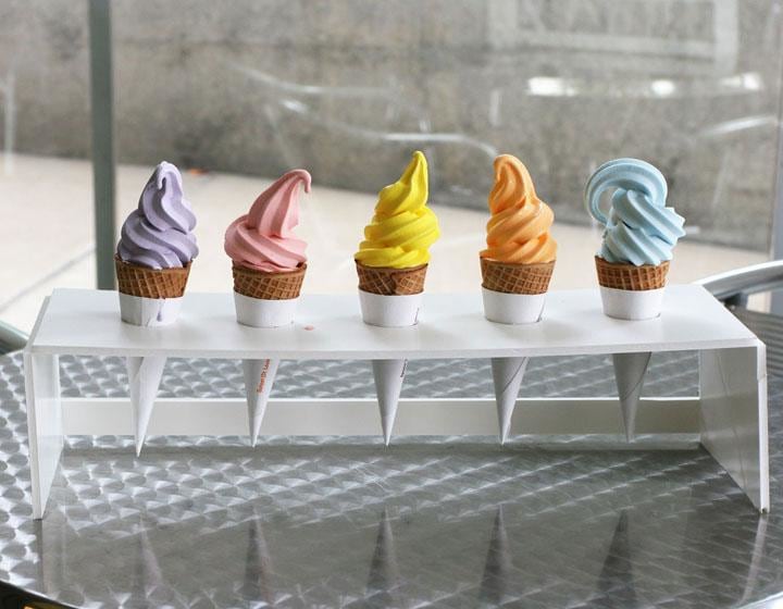 Solar-powered panels, soft-serve ice cream machine, ice cream cones, ice cream