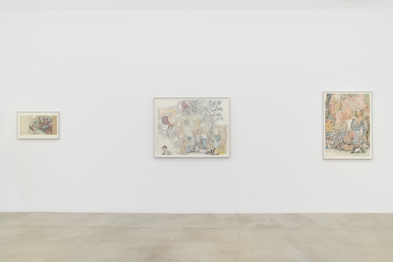 Installation view of three artworks