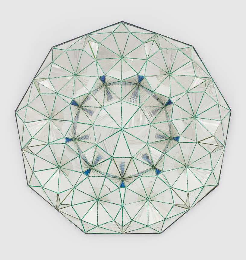 Nonagonal Sculpture of Reverse Painted Mirrored Glass by MONIR SHAHROUDY FARMANFARMAIAN