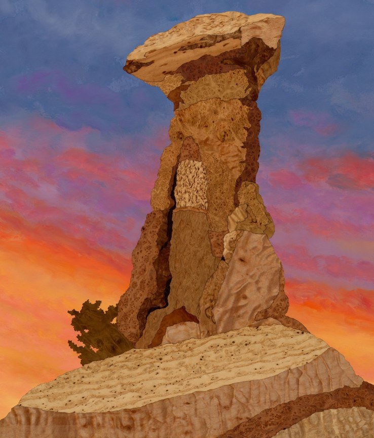 depiction of a giant rock formation made of wood