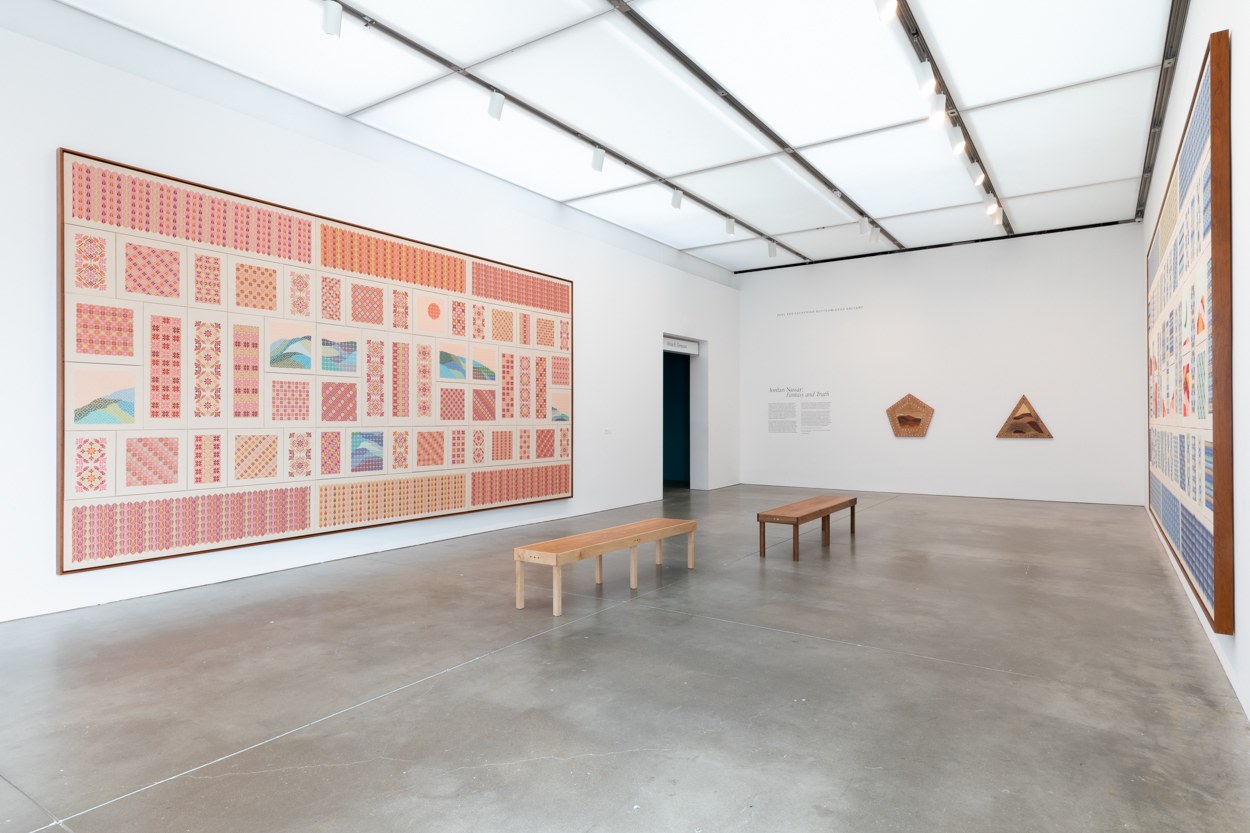 Installation view, Jordan Nassar: Fantasy and Truth, the Institute of Contemporary Art/Boston, 2022&ndash;2023. Photo by Mel Taing.