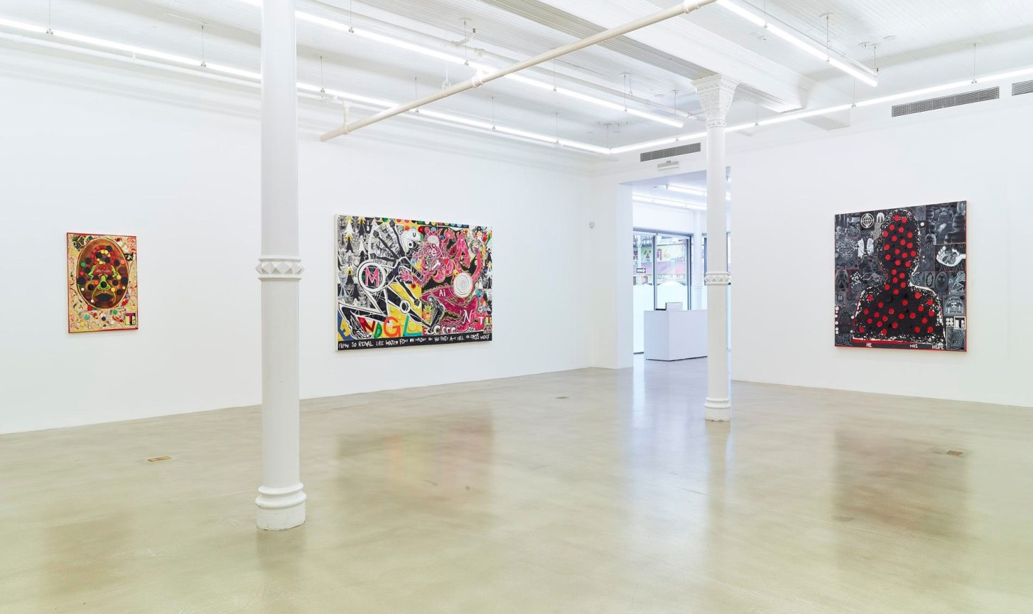 installation view of three artworks