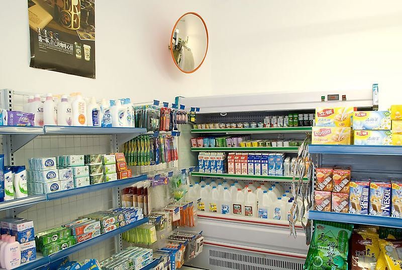 Mixed media installation that resembles a standard supermarket