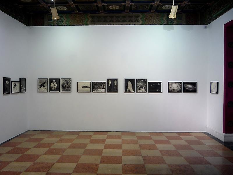 installation image of several artworks