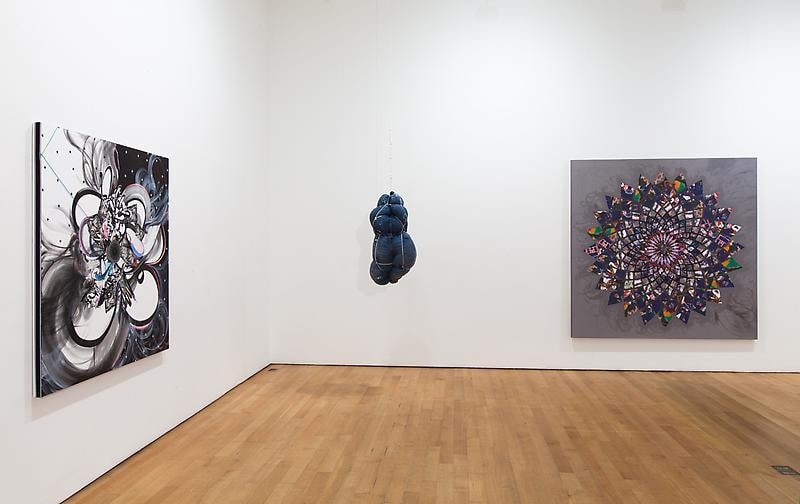 installation view of three artworks