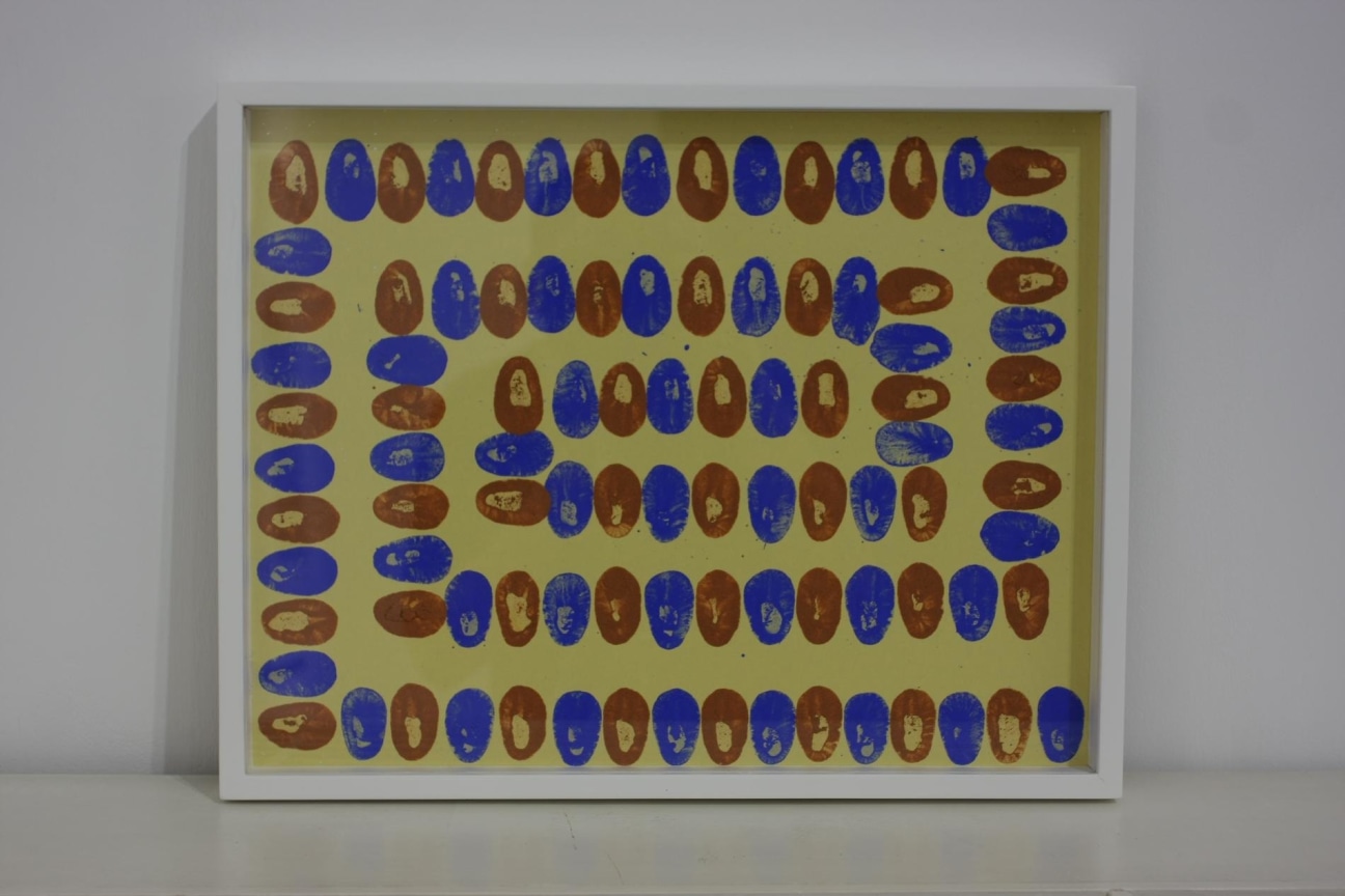 blue and brown oval shapes filling up the paper