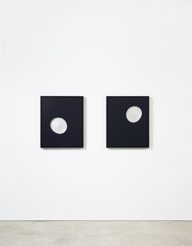 Installation view of JOSIAH MCELHENY's Lunar Waxing (2019) and Lunar Waning (2019)