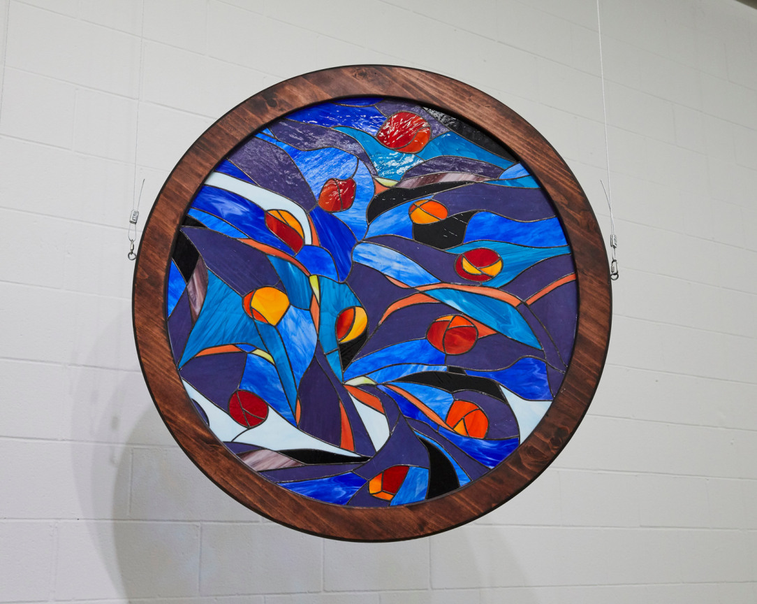 Image of detail of Christopher Myers's Fourth Class Relic: A Chapel for Henrietta Lacks, 2018 (blue circle)