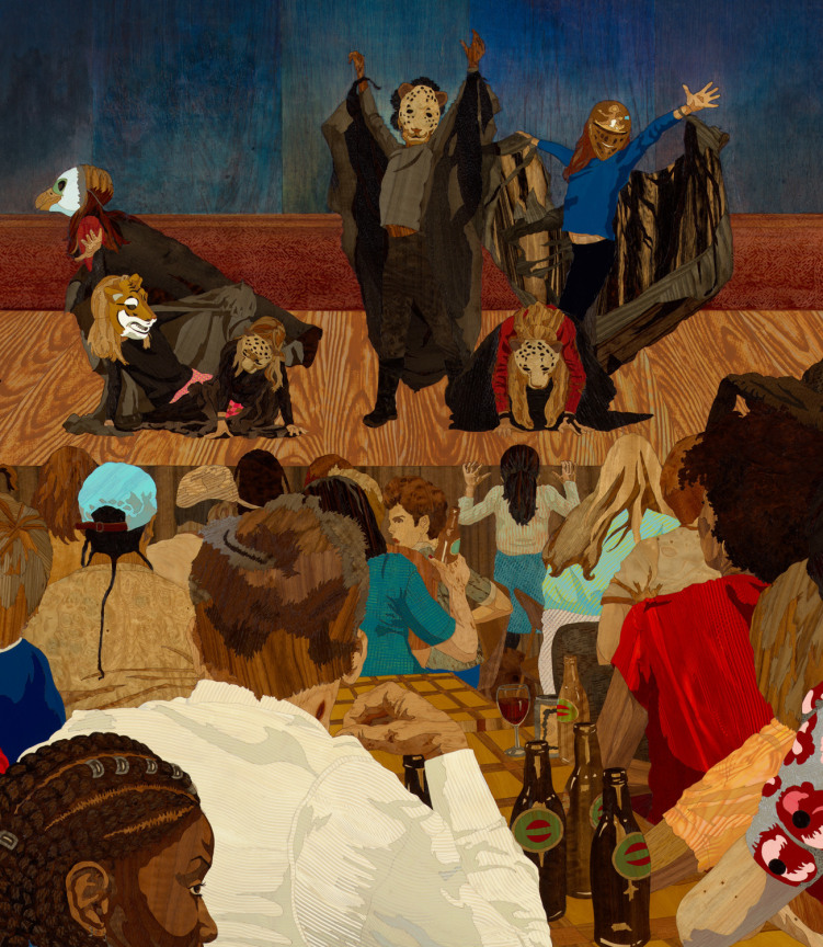 children performing on stage while wearing animal masks