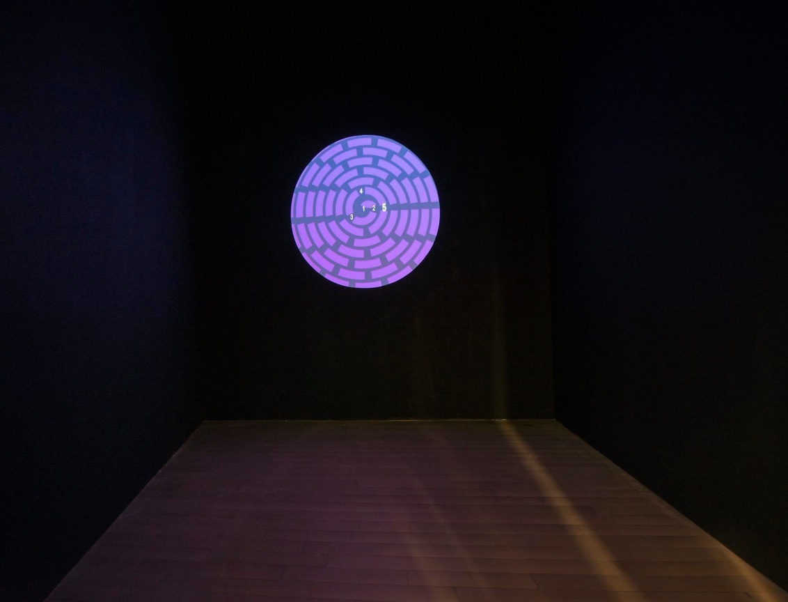 lit up artwork in a dark room