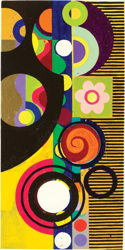 amalgamation of stripes, circles, flowers, and colors