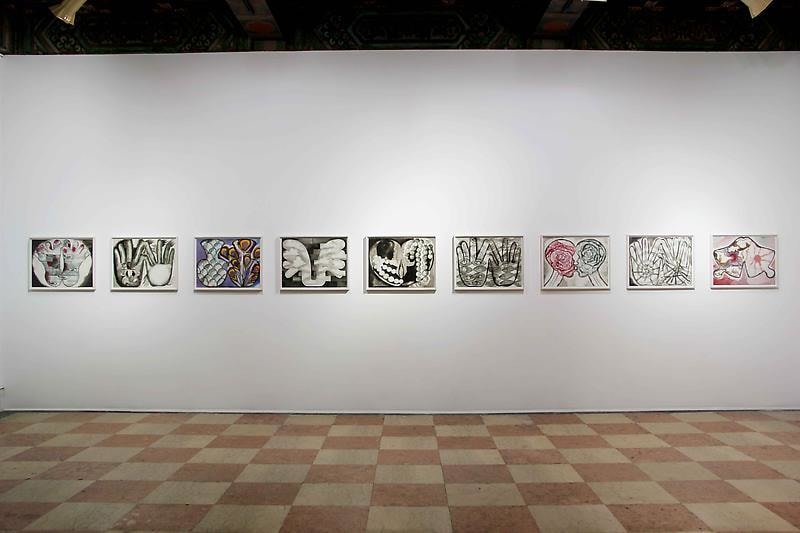 installation view of several artworks