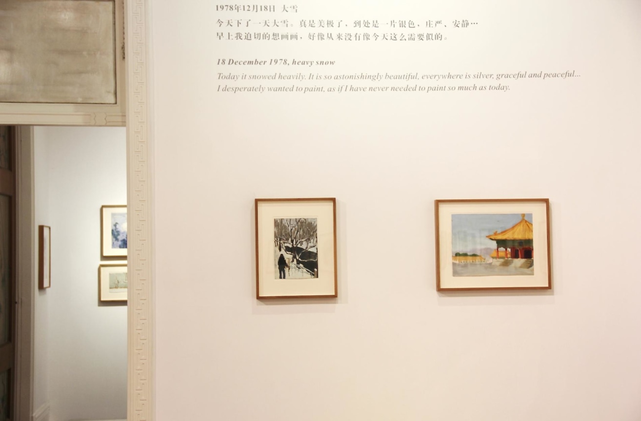 installation view of two paintings