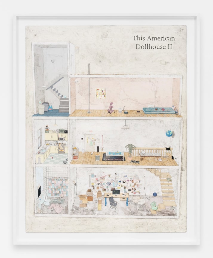 A cross-section drawing of a house with six rooms