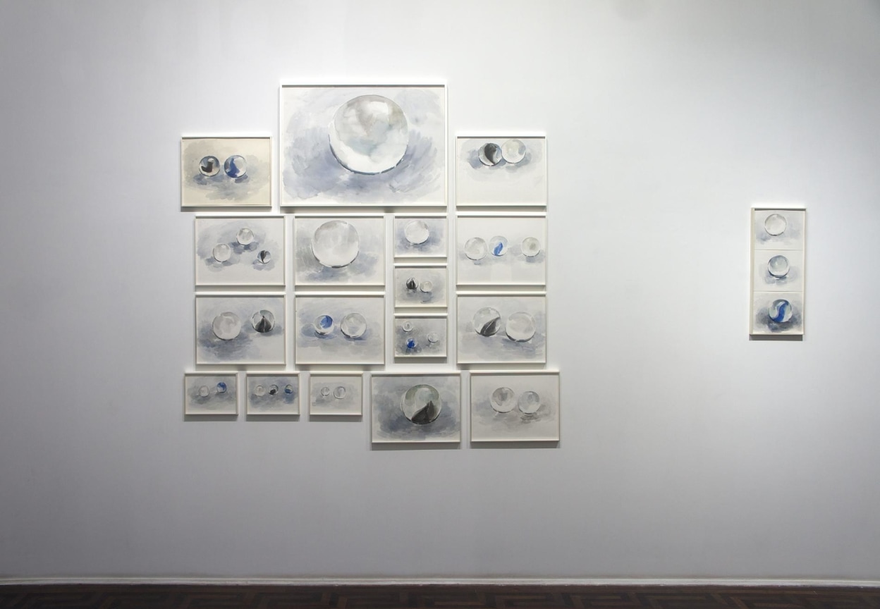installation view of several artworks