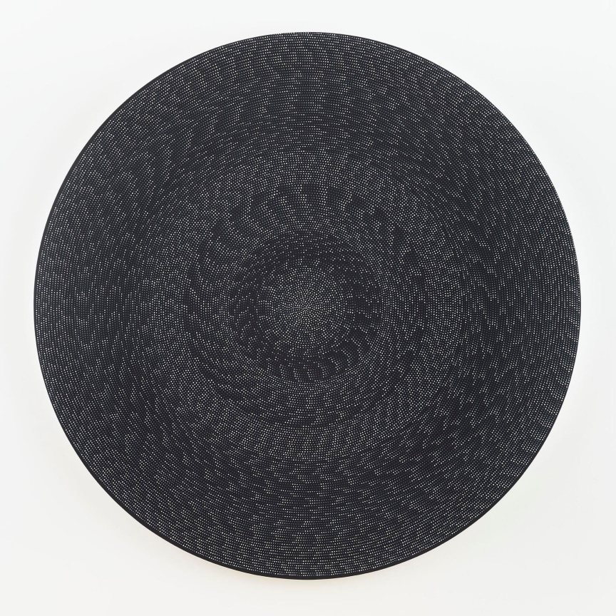 , MICHELLE GRABNER, Untitled, 2016, flashe and gesso on canvas, 80 in. (diameter) x 2 in.