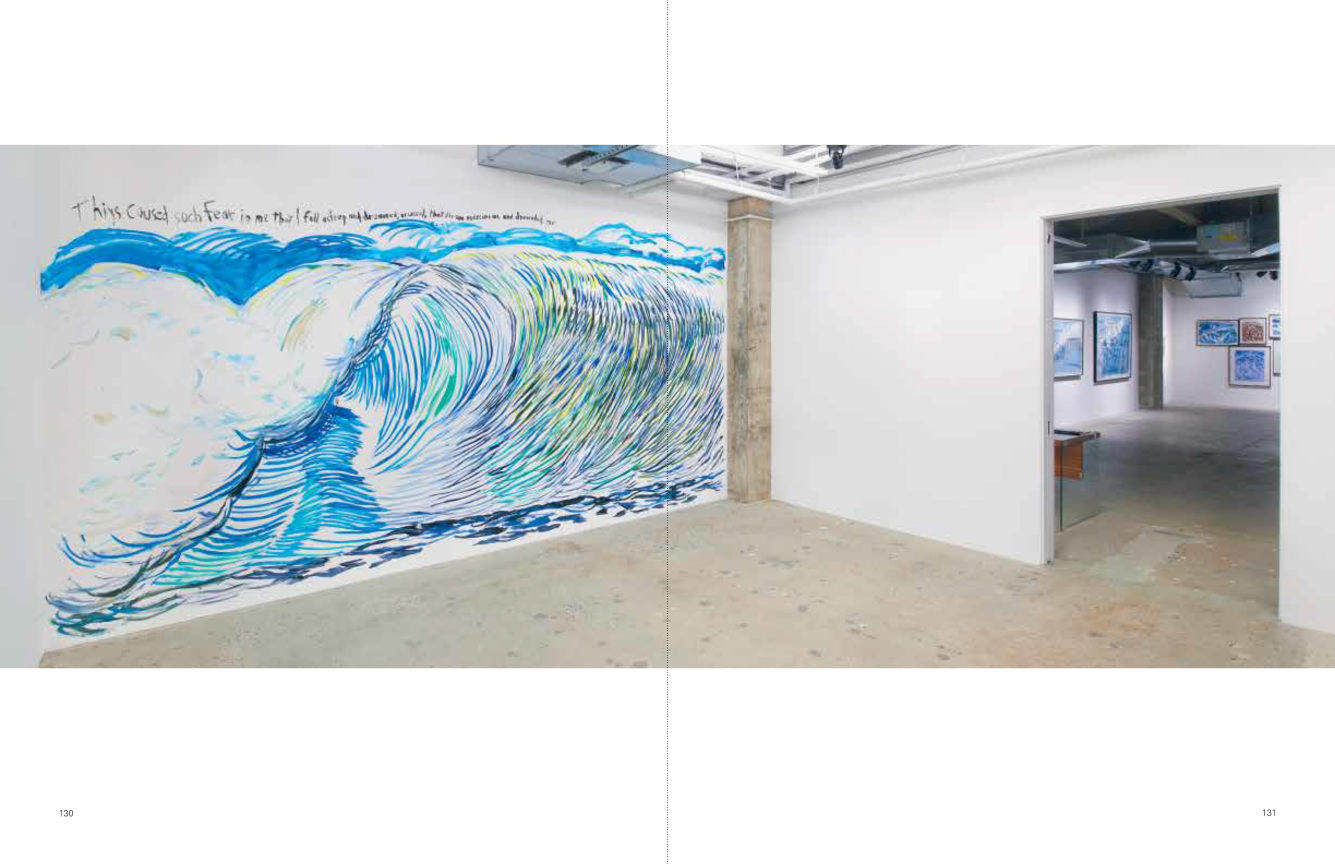 Interior view of Raymond Pettibon: Surfers 1985-2015, published by Venus Over Manhattan and David Zwirner, New York, 2015