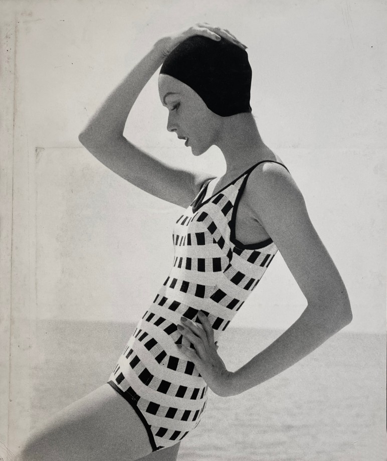 Tom Palumbo, ​Model in Checked Swimsuit, “Fashion of the Times,” New York Times, Virgin Islands, May 5, 1957 (Orlon and Lastex checked swimsuit)