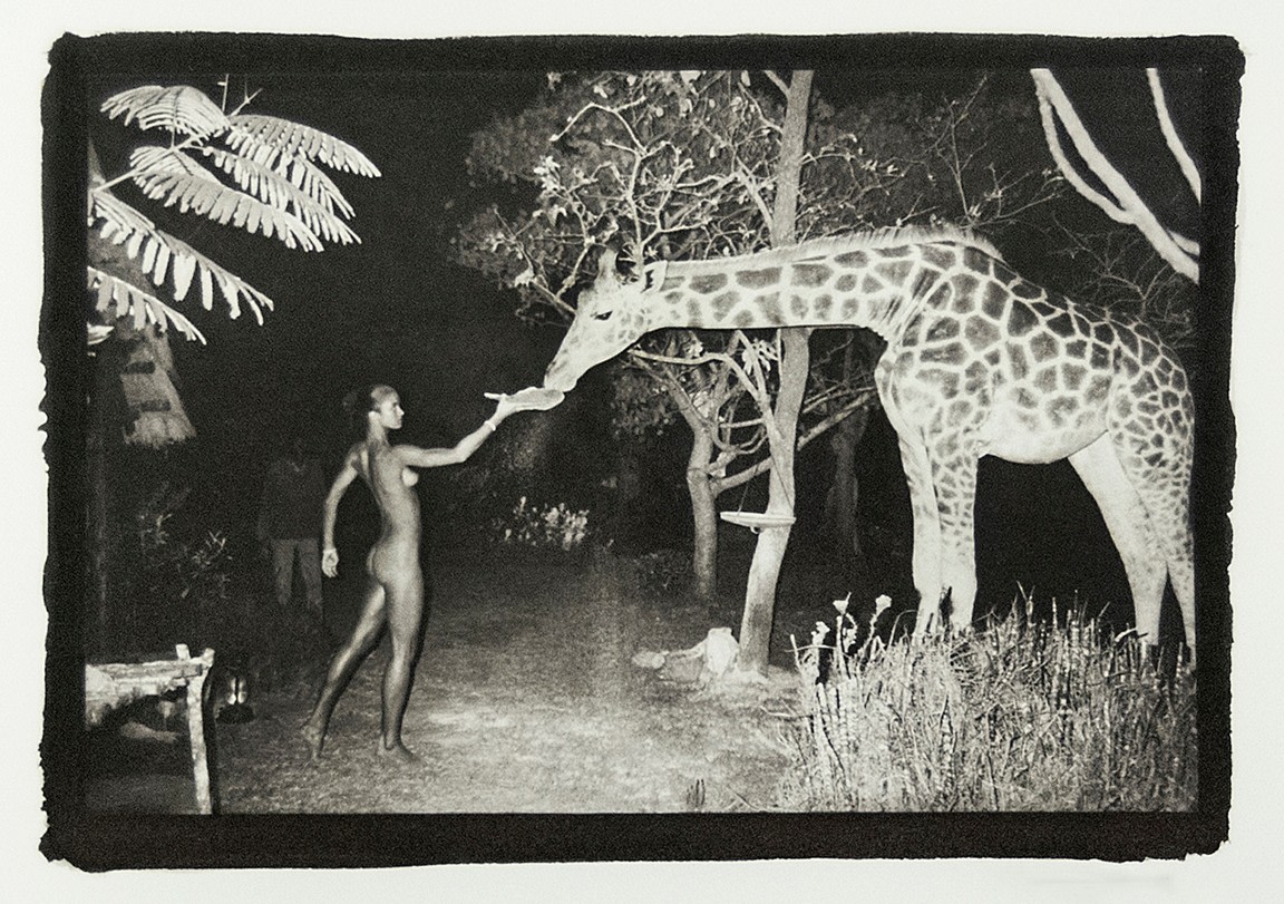 Peter Beard, Maureen Gallagher and a late night feeder, 1987